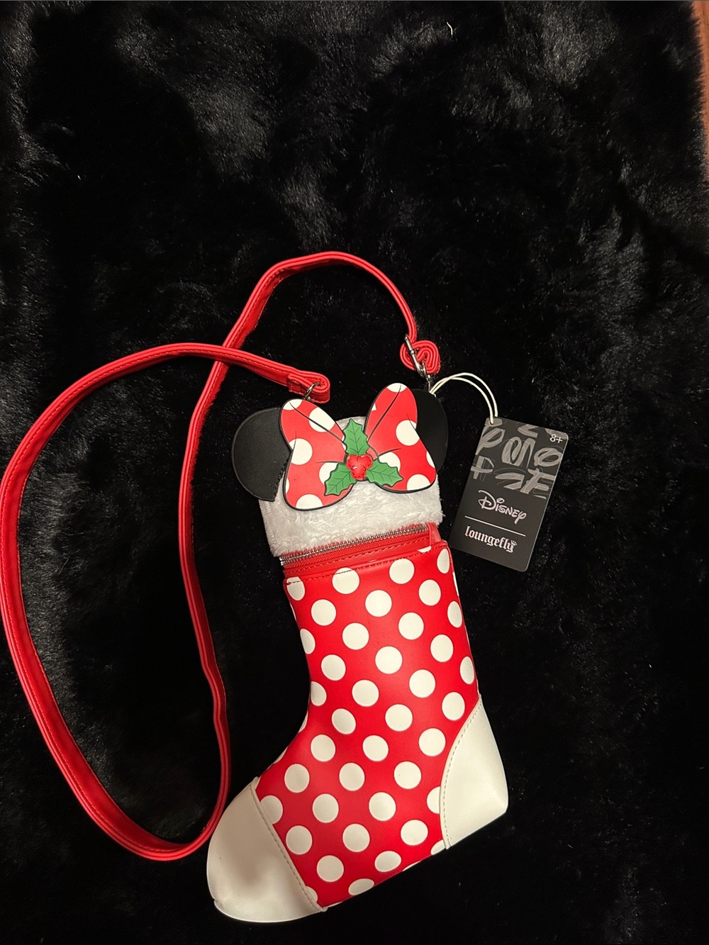 Loungefly Red White Minnie Polka Dot Kids Crossbody Stocking Bag